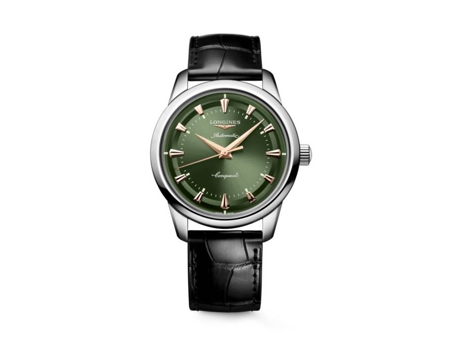Conquest Heritage Automatik Edelstahl 40mm grünes Zifferblatt schwarzes Lederband