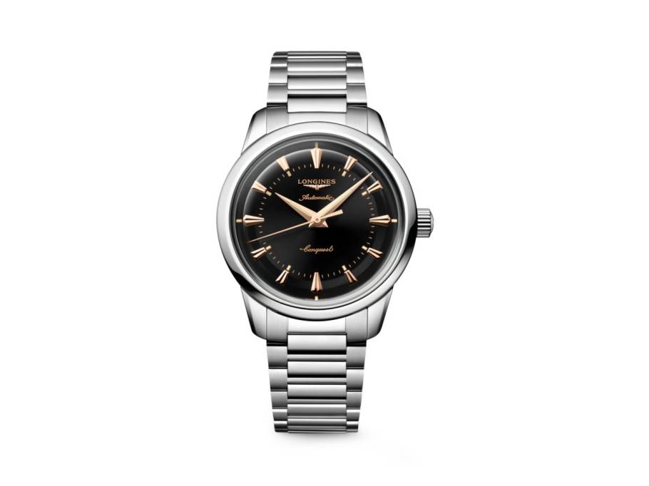 Conquest Heritage Automatik Edelstahl 38mm schwarzes Zifferblatt Metallband