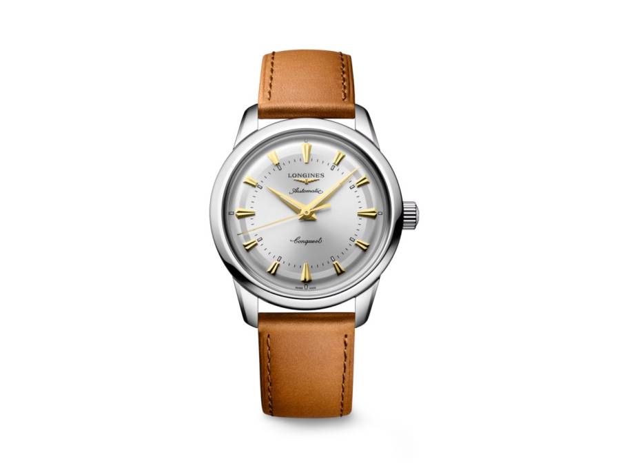 Conquest Heritage Automatik Edelstahl 38mm silbernes Zifferblatt braunes Lederband