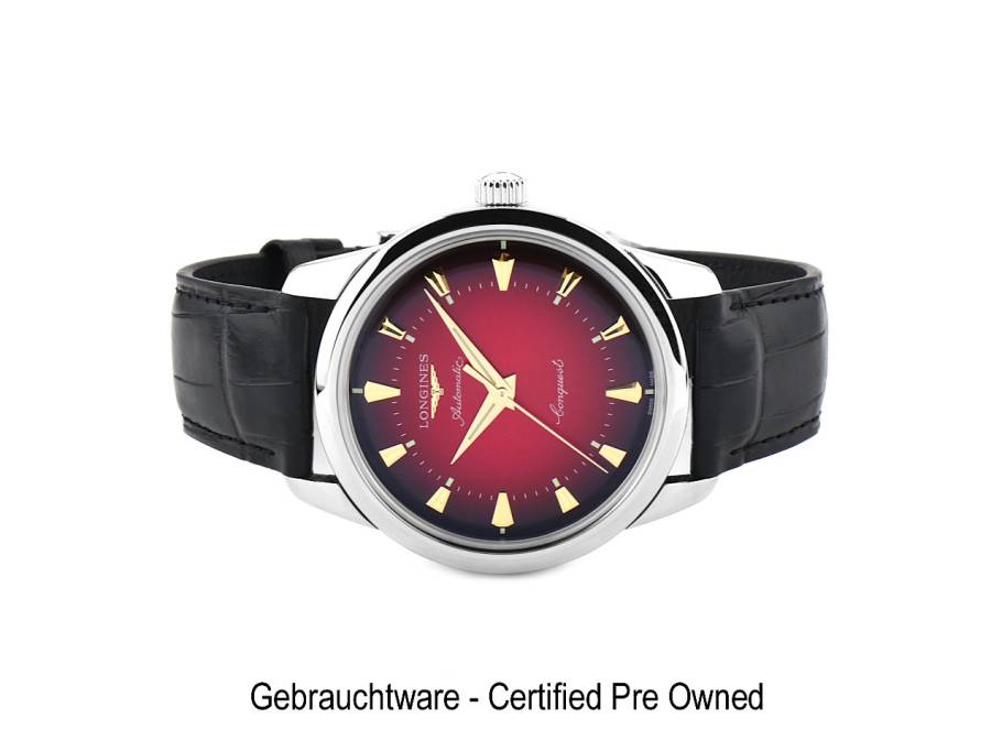 Conquest Heritage "Year of the Snake" Limited Edition Automatik Edelstahl 40mm rotes Zifferblatt schwarzes Lederband L16514092 Full Set Occasion Neu