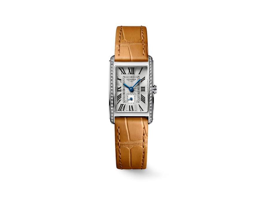 DolceVita   Mini Quarz Edelstahl 21x32mm silbernes Zifferblatt römisch mit Brillanten braunes Lederband