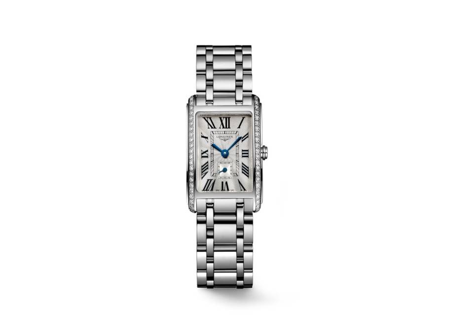 DolceVita Mini Quarz Edelstahl 21x32mm silbernes Zifferblatt römisch mit Brillanten Metallband