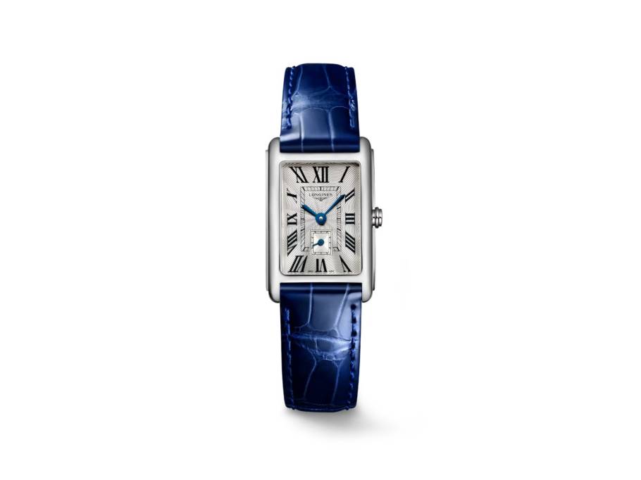DolceVita   Mini Quarz Edelstahl 21x32mm silbernes Zifferblatt römisch blaues Lederband