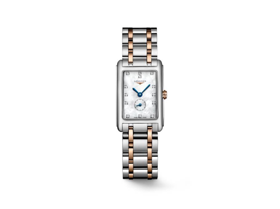 DolceVita   Mini Quarz Edelstahl 21x32mm Perlmutt-Zifferblatt mit Brillanten Metallband bicolor