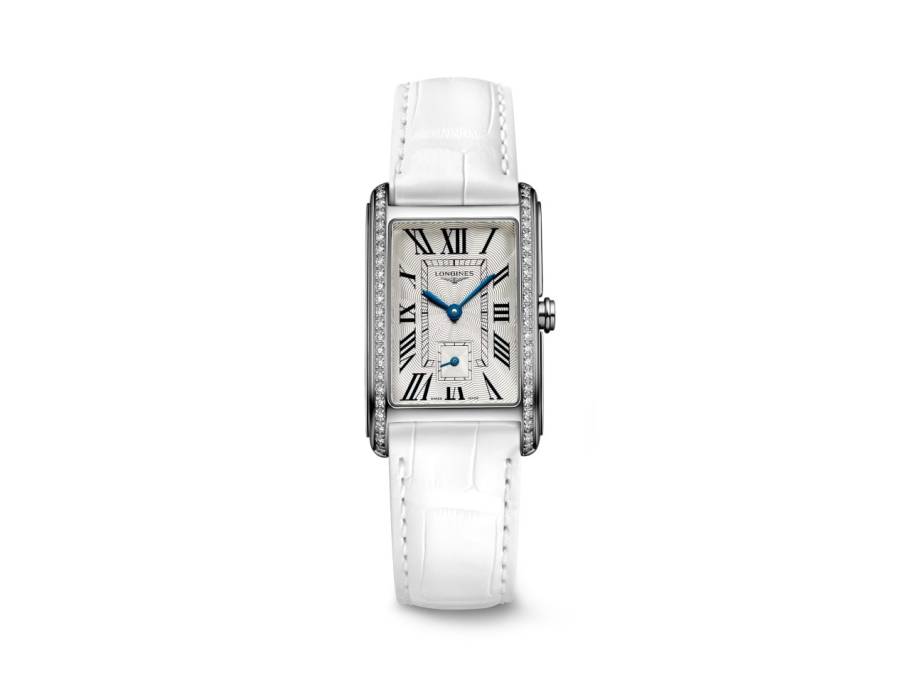 DolceVita  Medium Quarz Edelstahl 23x37mm silbernes Zifferblatt römisch mit Brillanten weißes Lederband