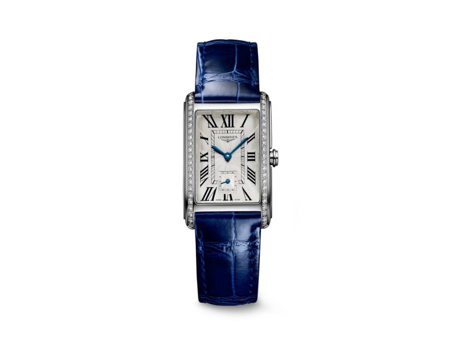 DolceVita  Medium Quarz Edelstahl 23x37mm silbernes Zifferblatt römisch mit Brillanten blaues Lederband