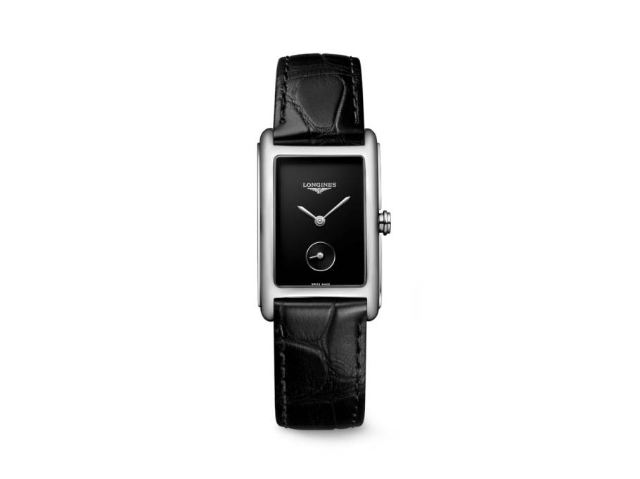 DolceVita  Medium Quarz Edelstahl 23x37mm schwarzes Zifferblatt schwarzes Lederband