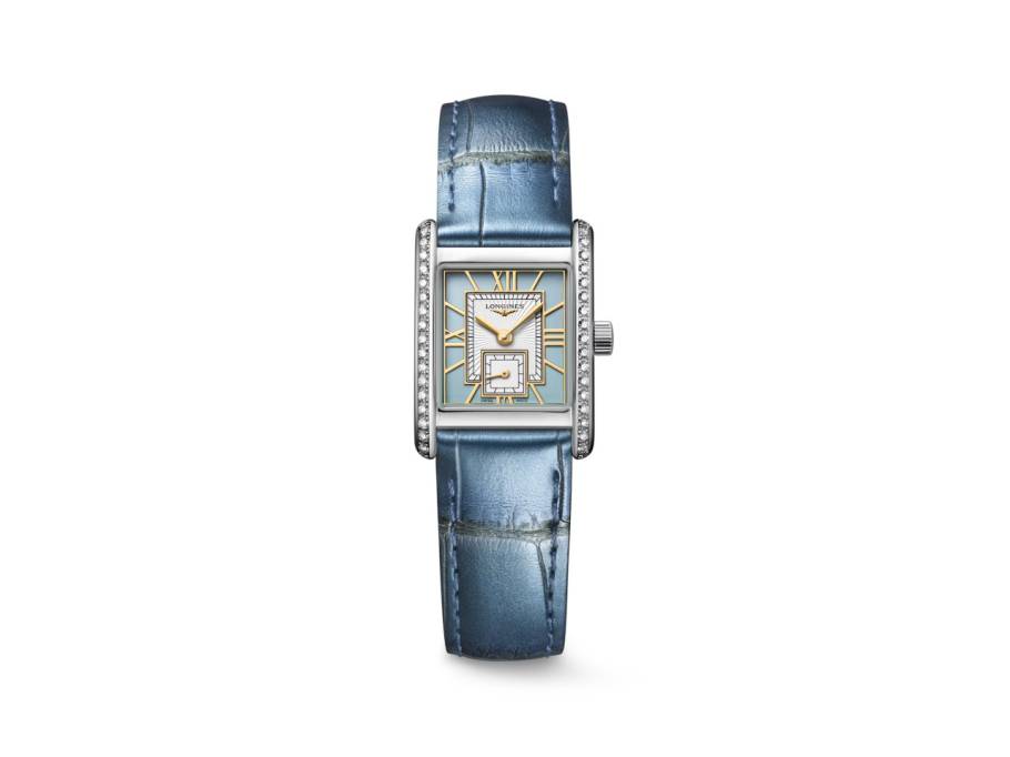 DolceVita   Mini Quarz Edelstahl 22x29mm Brillantbesatz blaues Zifferblatt blaues Lederband