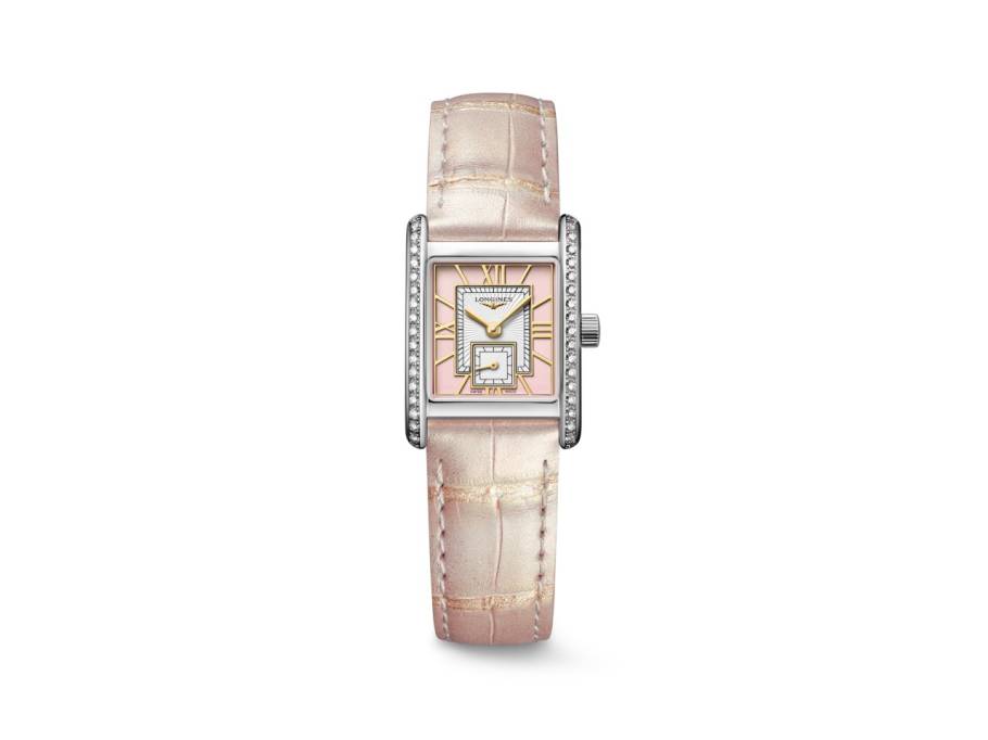 DolceVita   Mini Quarz Edelstahl 22x29mm Brillantbesatz pinkes Zifferblatt pinkes Lederband