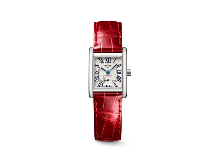 DolceVita   Mini Quarz Edelstahl 22x29mm silbernes Zifferblatt rotes Lederband
