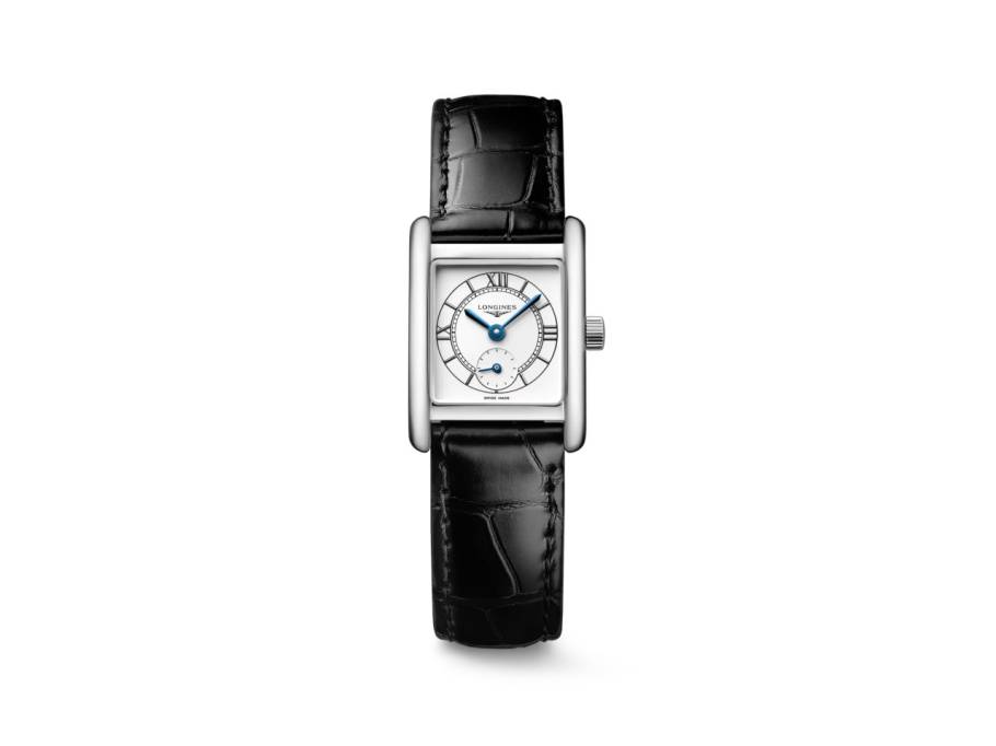 DolceVita   Mini Quarz Edelstahl 22x29mm silbernes Zifferblatt schwarzes Lederband