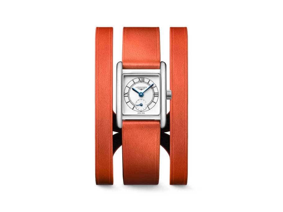 DolceVita   Mini Quarz Edelstahl 22x29mm silbernes Zifferblatt orangefarbenes Lederband