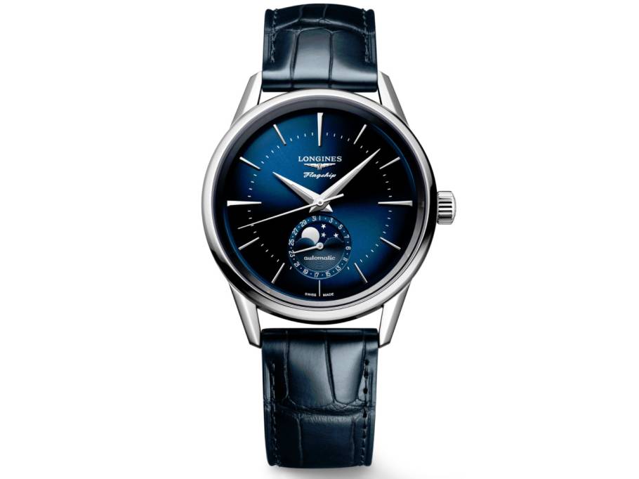 Flagship Heritage Automatik Edelstahl 38,5mm dunkelblaues Zifferblatt Mondphase blaues Lederband