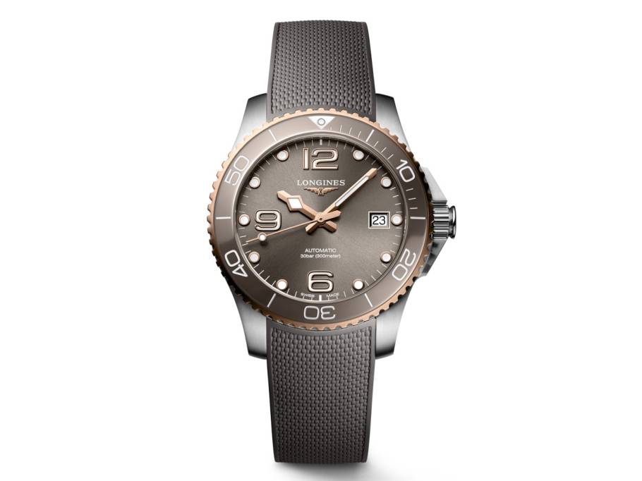      HydroConquest 39mm Automatik Edelstahl Zifferblatt grau PVD roségold Kautschukband