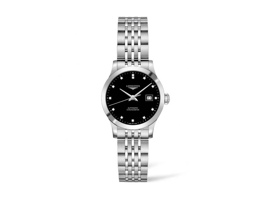 Record Chronometer Automatik 30 mm Edelstahl schwarz Diamanten Metallband