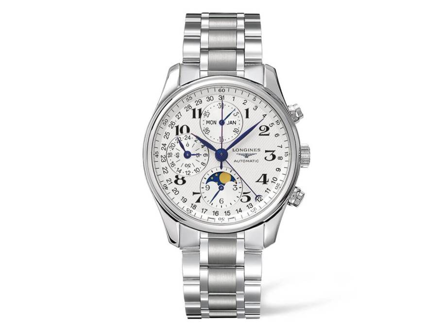 Master Collection Automatik 40 mm Chronograph Mondphase weiß arabisch Metallband