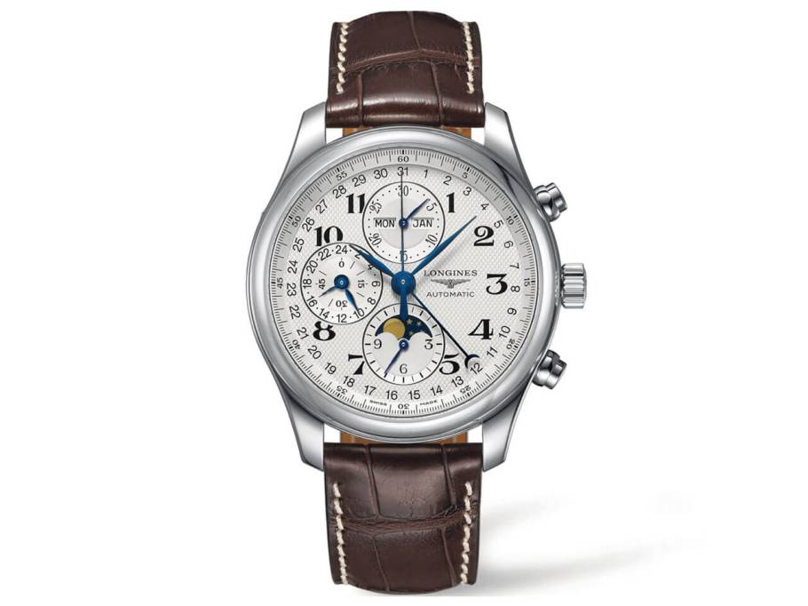 Master Collection Automatik 42 mm  Chronograph Mondphase weiß arabisch Lederband