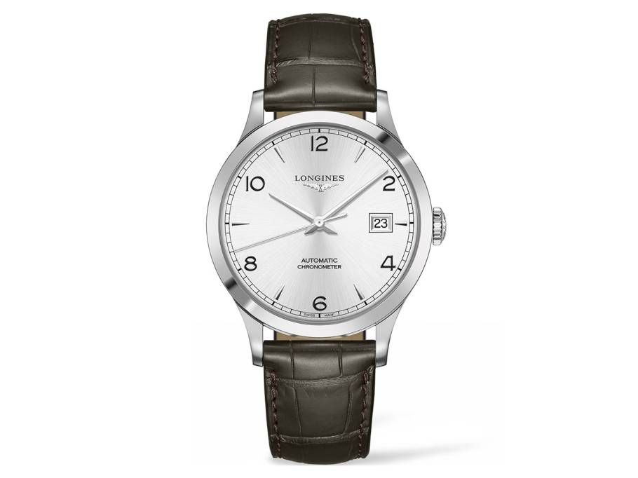 Record Chronometer Automatik 40 mm Edelstahl silber arabisch Index Lederband