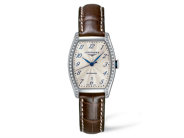 Longines Evidenza Damenuhr M beige arabisch guillochiert Diamanten