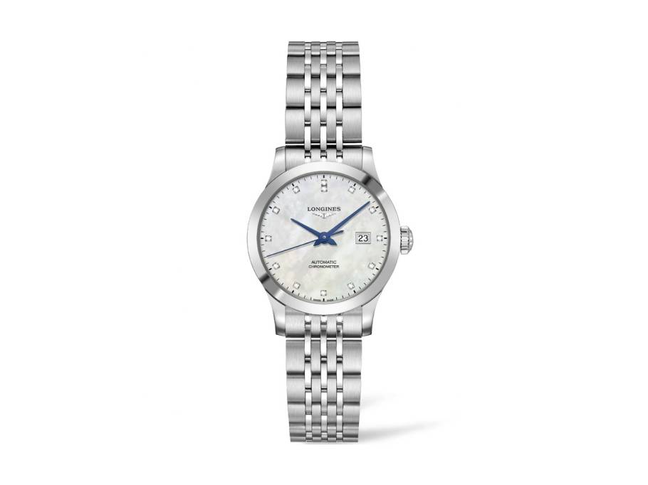 Record Chronometer Automatik 30 mm Edelstahl Perlmutt Diamanten Metallband