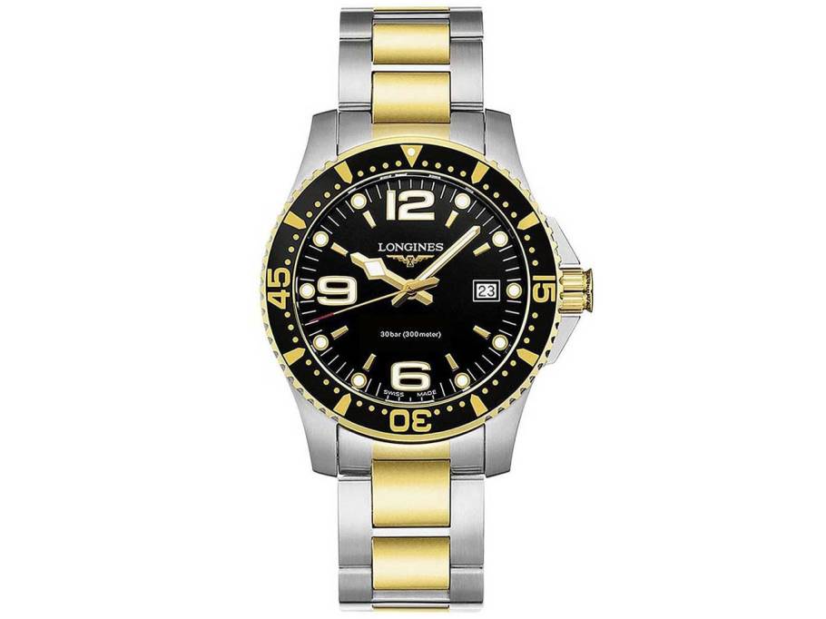 HydroConquest Herrenuhr Quarz 41mm PVD gelb Edelstahl schwarz Metallband