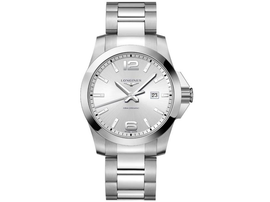 Conquest Herrenuhr Quarz 43 mm Edelstahl silber Metallband