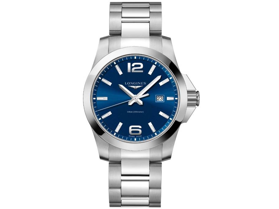 Conquest Herrenuhr Quarz 43 mm Edelstahl blau Metallband
