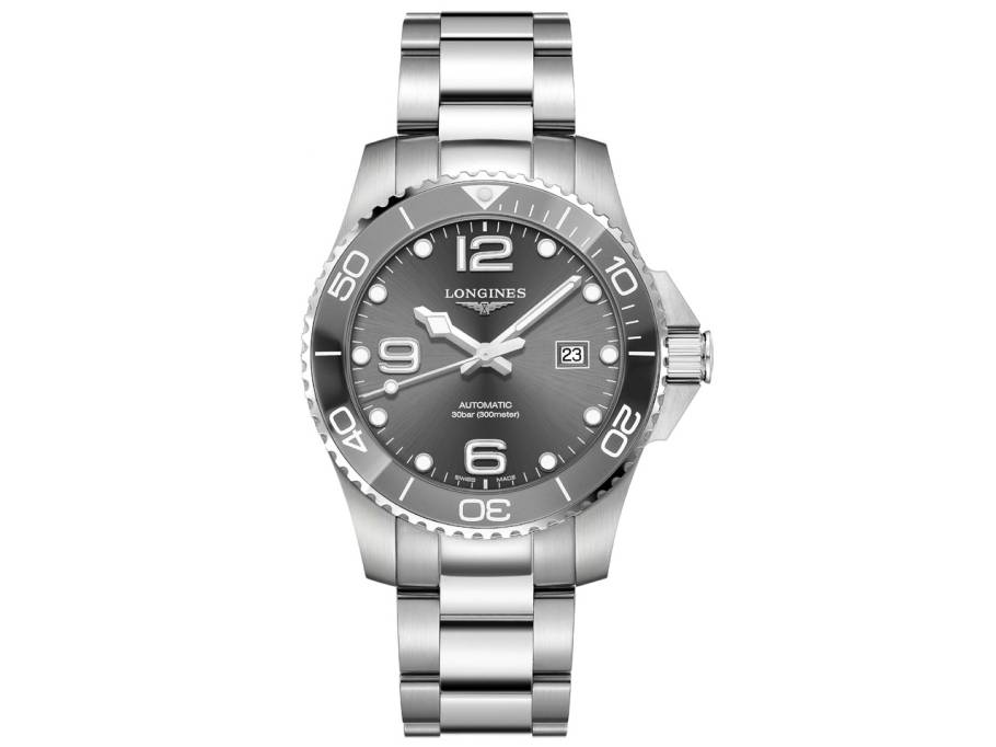 HydroConquest Herrenuhr Automatik   43mm Edelstahl Keramiklünette grau Metallband