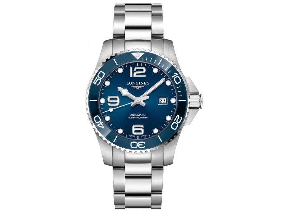 HydroConquest Herrenuhr Automatik   43mm Edelstahl Keramiklünette blau Metallband