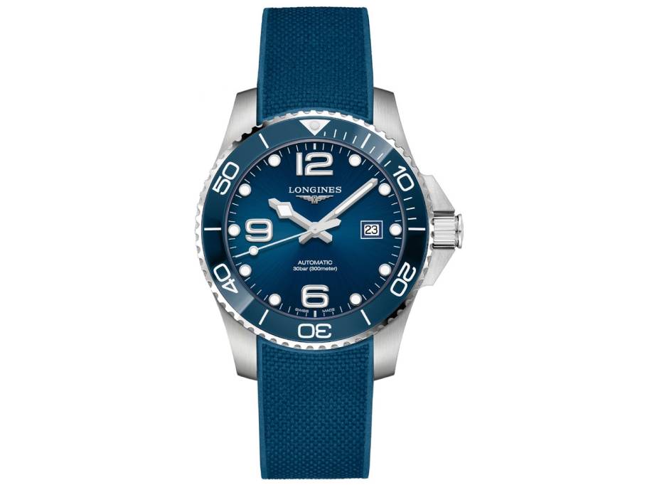 HydroConquest Herrenuhr Automatik 43mm Edelstahl Keramiklünette blau Kautschukband
