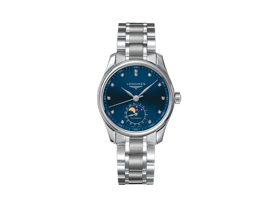 Master Collection Automatik 34 mm Edelstahl Diamanten blau Metallband