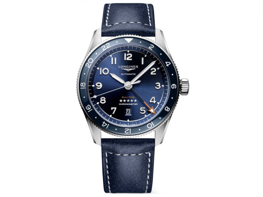 Spirit Zulu Time Automatik Chronometer Edelstahl 42 mm blaues Zifferblatt blaues Lederband