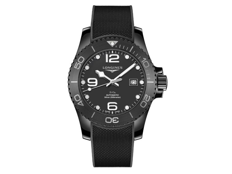 HydroConquest Herrenuhr Automatik 43mm all black Keramik schwarz Kautschukband