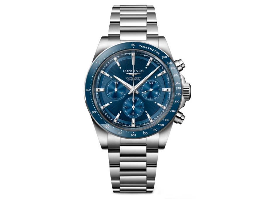 Conquest 2023 Chronograph Automatik Edelstahl 42mm Zifferblatt blau Metallband