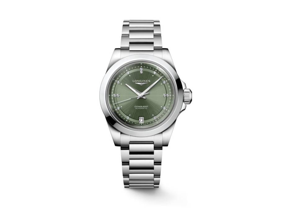 Conquest 2023 Automatik Edelstahl 34mm Zifferblatt grün mit Brillanten Metallband