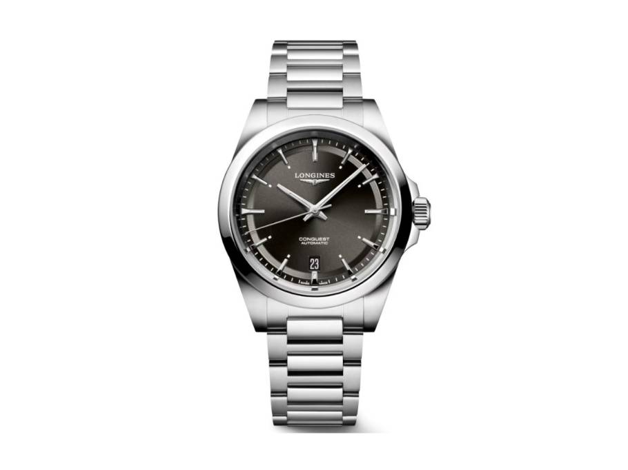 Conquest Automatik Edelstahl 38mm graues Zifferblatt Metallband