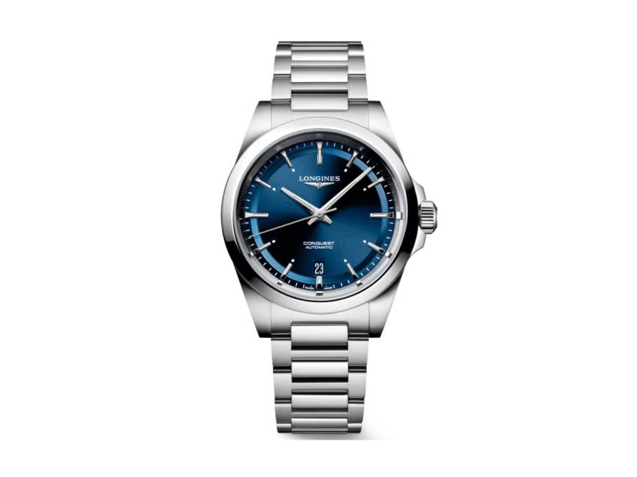 Conquest Automatik Edelstahl 38mm blaues Zifferblatt Metallband