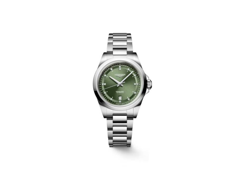 Conquest Automatik Edelstahl 30mm grünes Zifferblatt Metallband