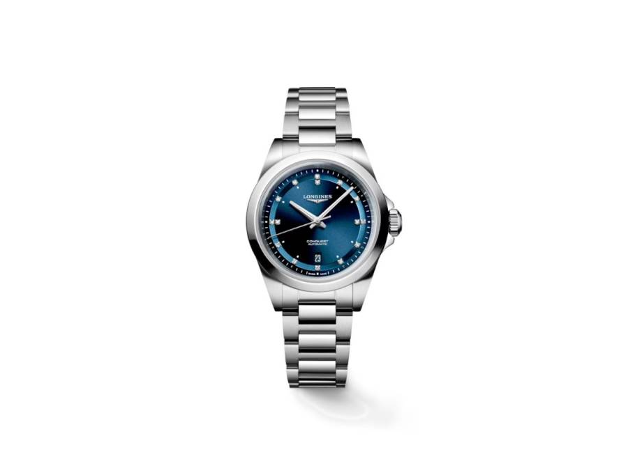 Conquest Automatik Edelstahl 30mm blaues Zifferblatt Metallband