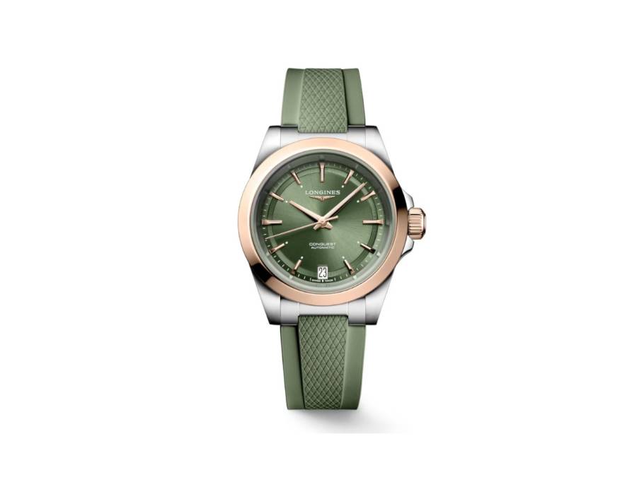 Conquest Automatik Edelstahl 34mm grünes Zifferblatt grünes Kautschukband