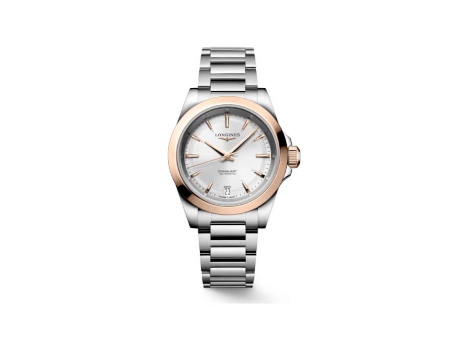 Conquest Automatik Edelstahl 34mm silberfarbenes Zifferblatt Metallband