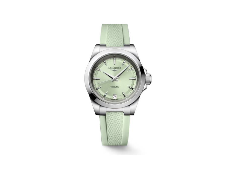 Conquest Automatik Edelstahl 34mm grünes Zifferblatt grünes Kautschukband