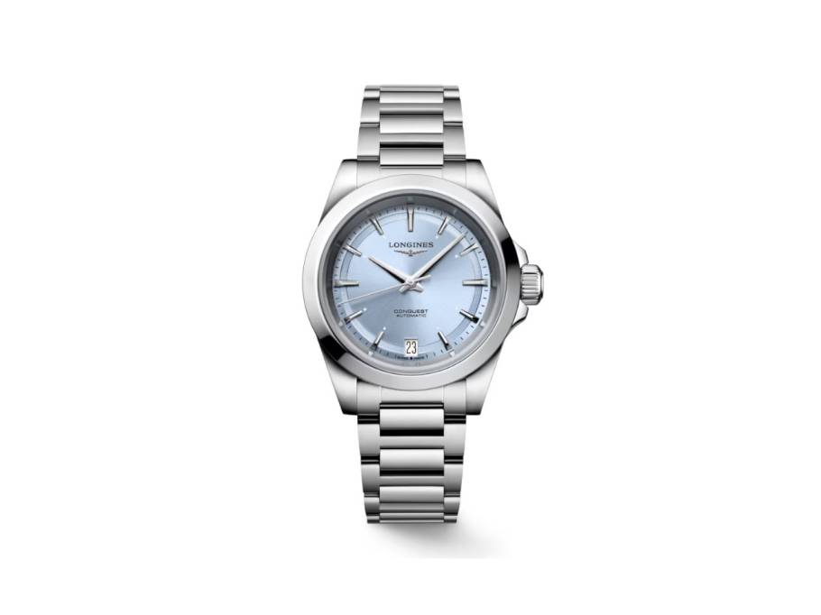 Conquest Automatik Edelstahl 34mm blaues Zifferblatt Metallband