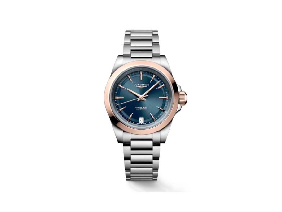 Conquest Automatik Edelstahl 34mm blaues Zifferblatt Metallband