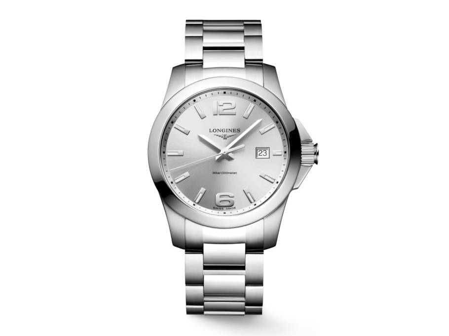 Conquest Quarz Edelstahl 41mm silberfarbenes Zifferblatt Metallband