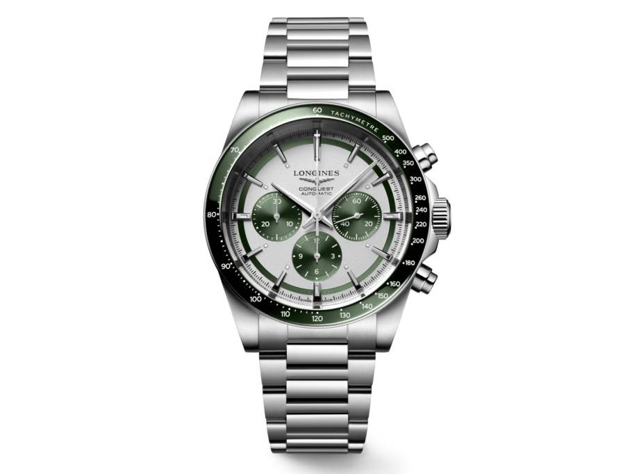 Conquest Chronograph Automatik Edelstahl 42mm weiß-grünes Zifferblatt Metallband