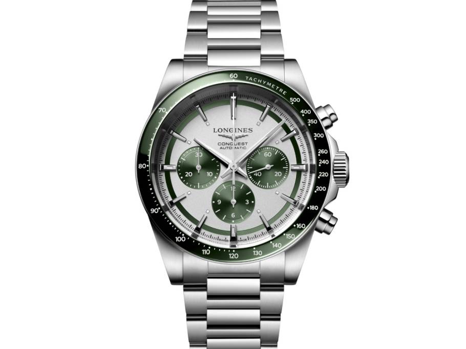 Conquest Chronograph Automatik Edelstahl 42mm weiß-grünes Zifferblatt Metallband