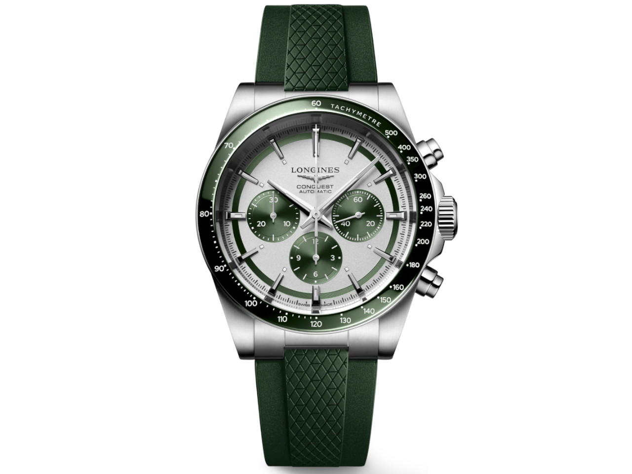 Conquest Chronograph Automatik Edelstahl 42mm weiß-grünes Zifferblatt  grünes Kautschukband