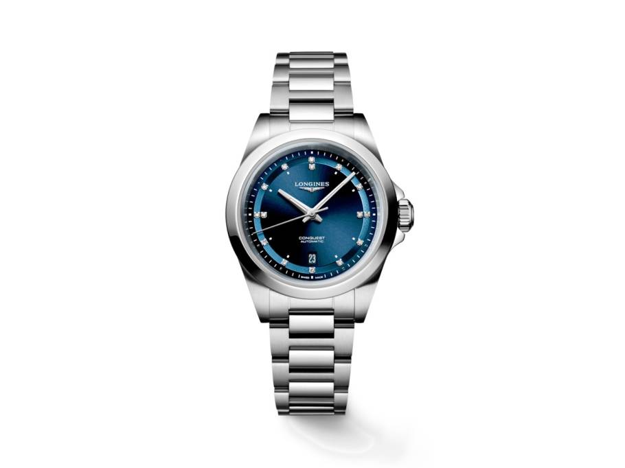 Conquest Automatik Edelstahl 30mm blaues Zifferblatt Metallband