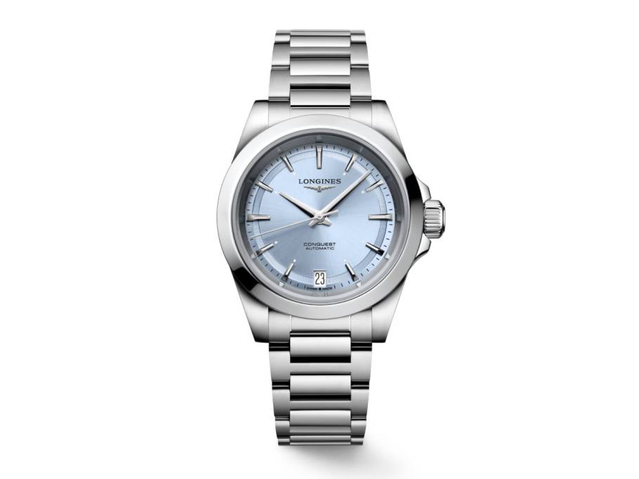 Conquest Automatik Edelstahl 34mm blaues Zifferblatt Metallband